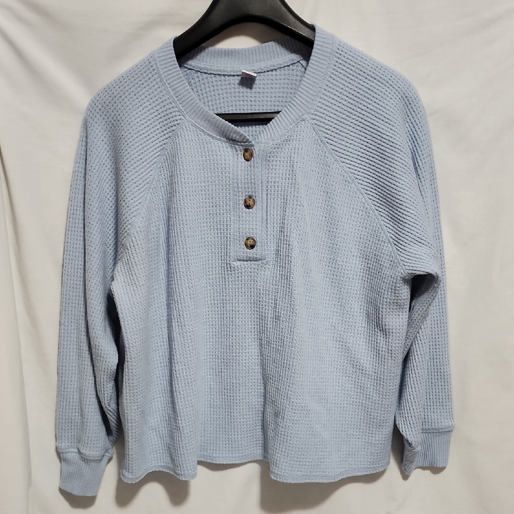 Old Navy Light Blue Waffle Knit Henley Sweater